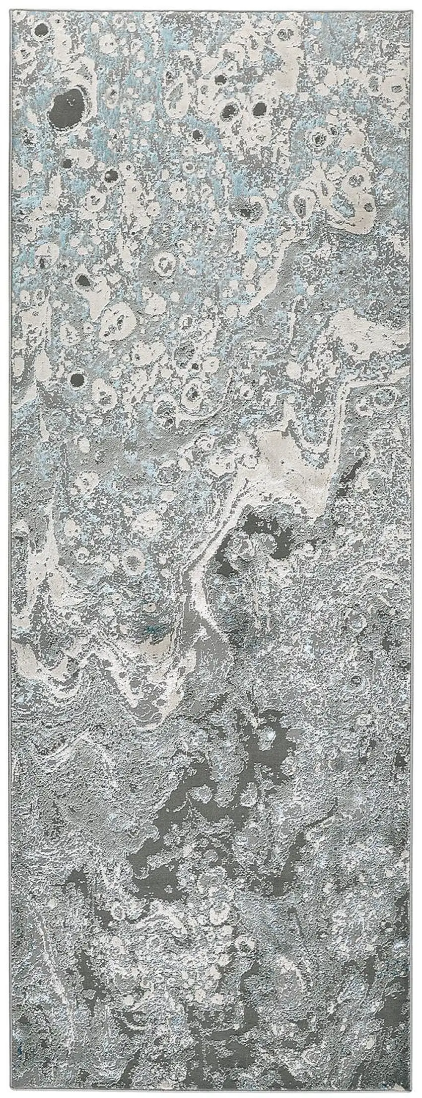 8' Blue and Gray Abstract Power Loom Runner Rug Photo 2