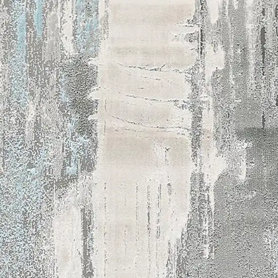 8' Gray Ivory And Blue Abstract Runner Rug Photo 4