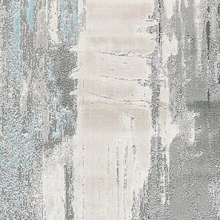 8' Gray Ivory And Blue Abstract Runner Rug Photo 4