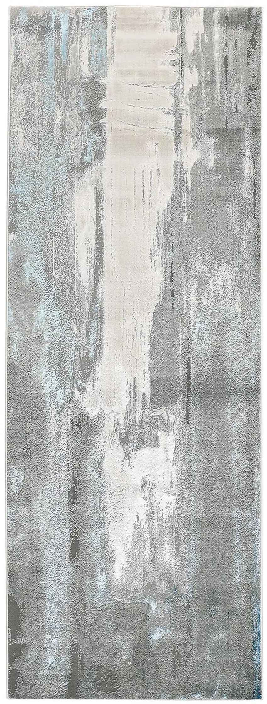 8' Gray Ivory And Blue Abstract Runner Rug Photo 2