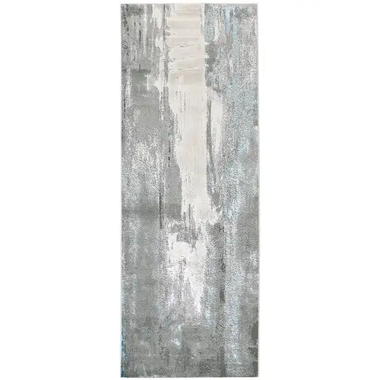 8' Gray Ivory And Blue Abstract Runner Rug Photo 6