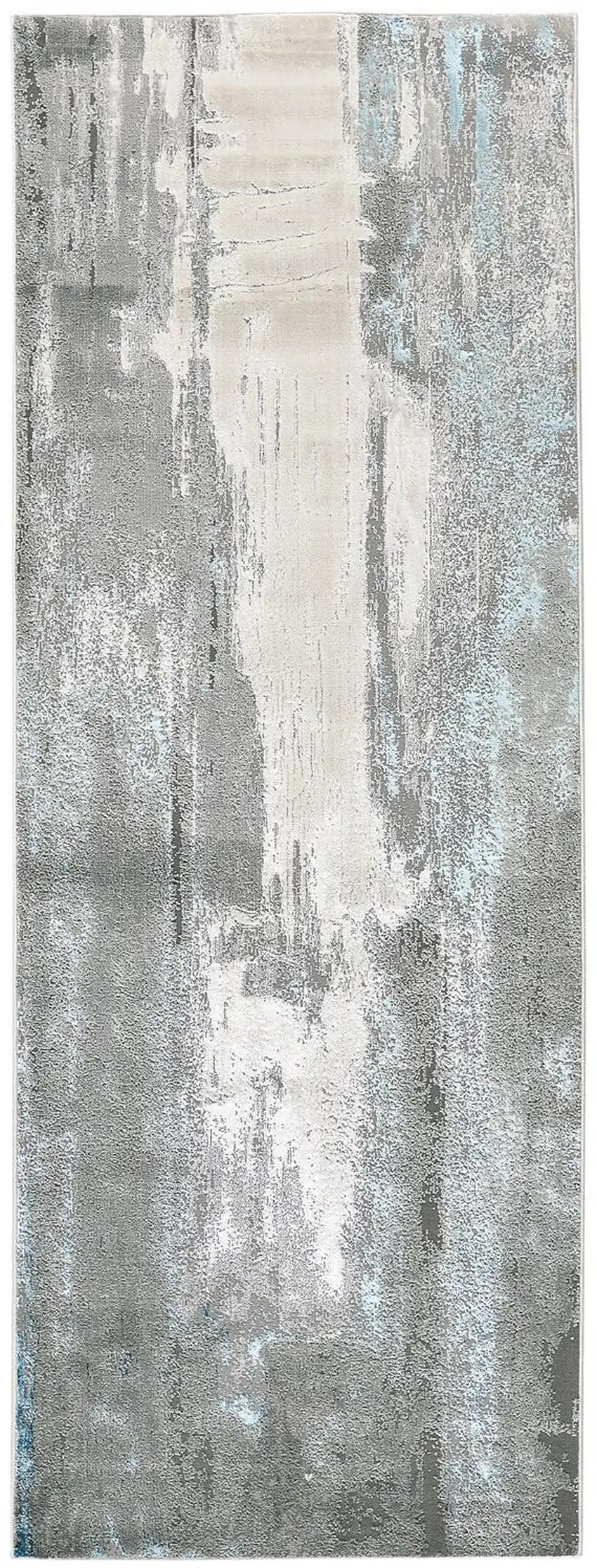8' Gray Ivory And Blue Abstract Runner Rug Photo 6