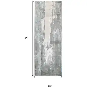 Photo of 8' Blue and Gray Abstract Power Loom Runner Rug