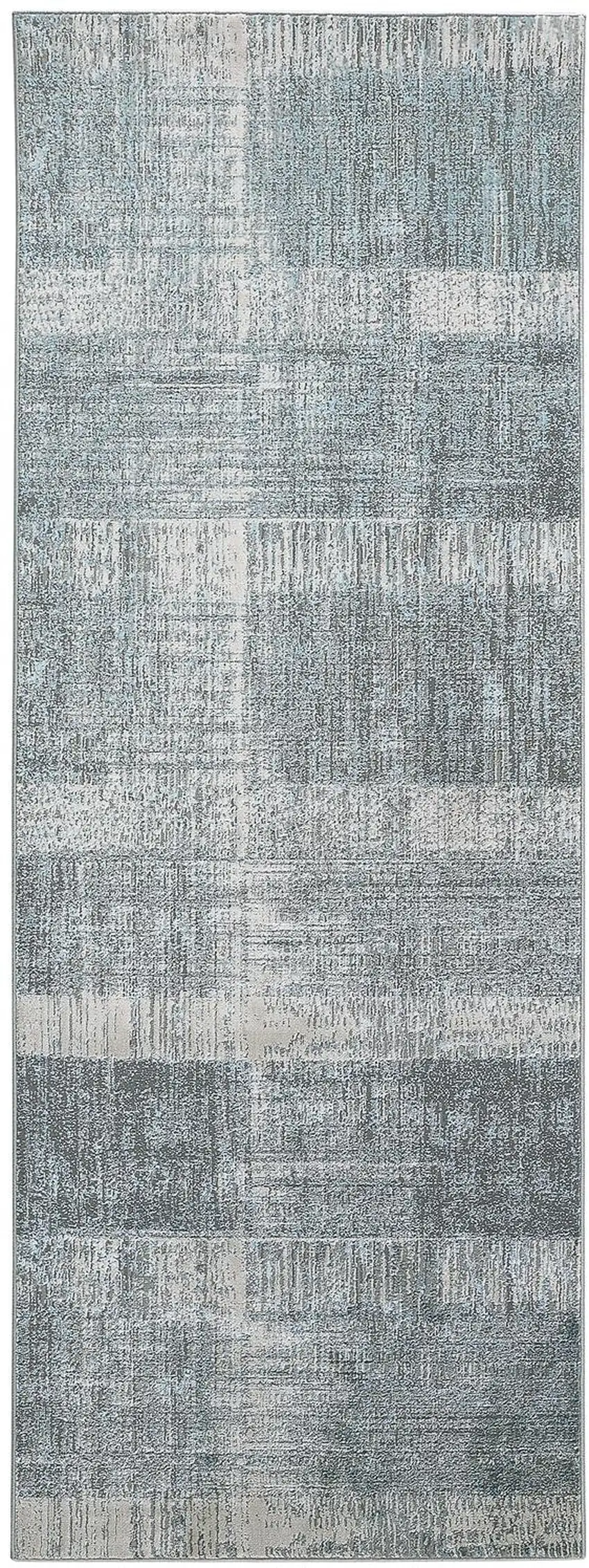 8' Blue and Gray Abstract Power Loom Runner Rug Photo 2
