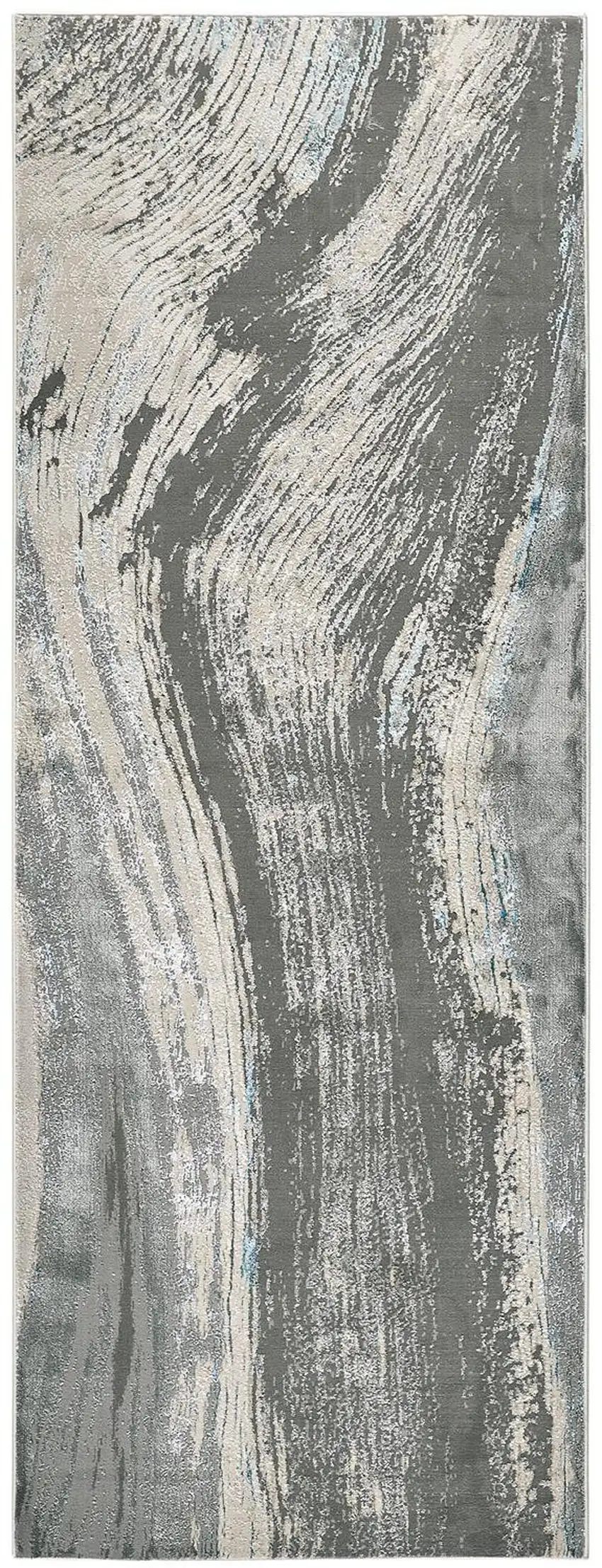 8' Blue and Gray Abstract Power Loom Runner Rug Photo 4