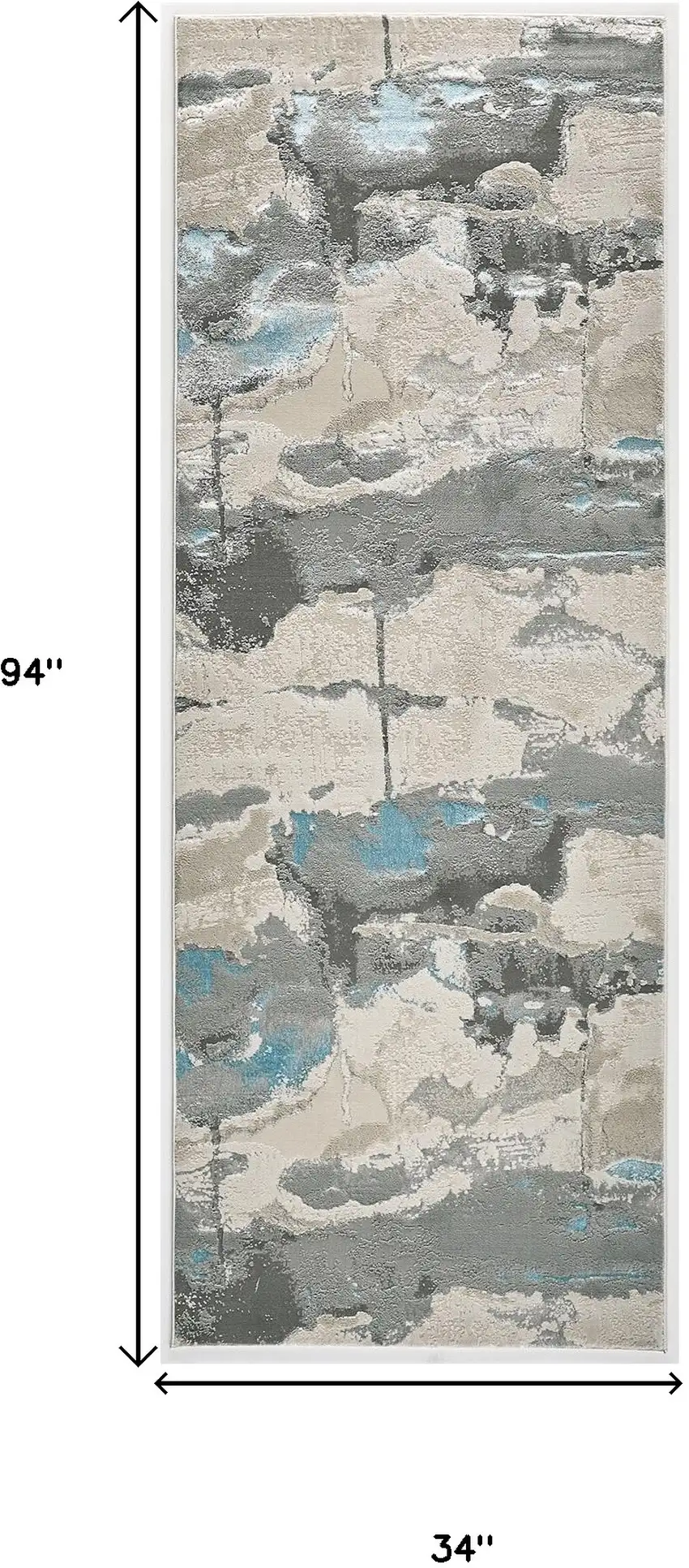 8' Blue and Gray Abstract Power Loom Runner Rug Photo 3