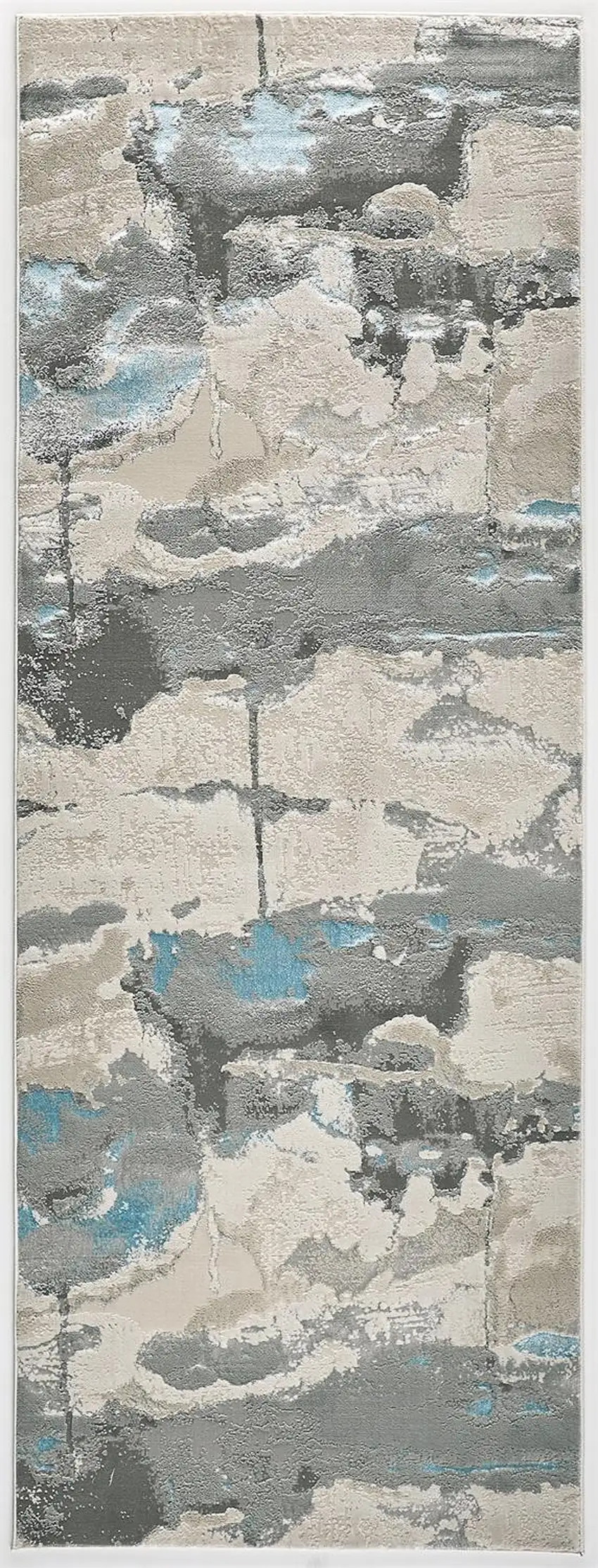 8' Blue and Gray Abstract Power Loom Runner Rug Photo 2