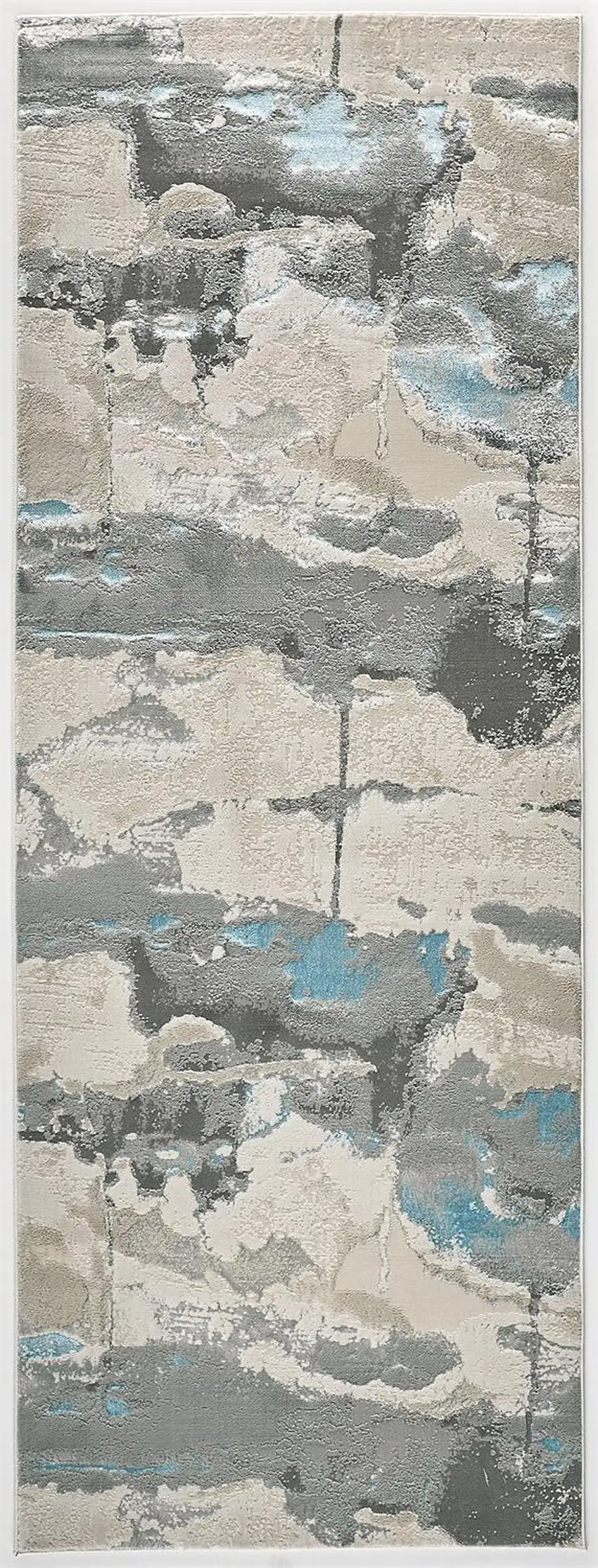 8' Blue and Gray Abstract Power Loom Runner Rug Photo 4