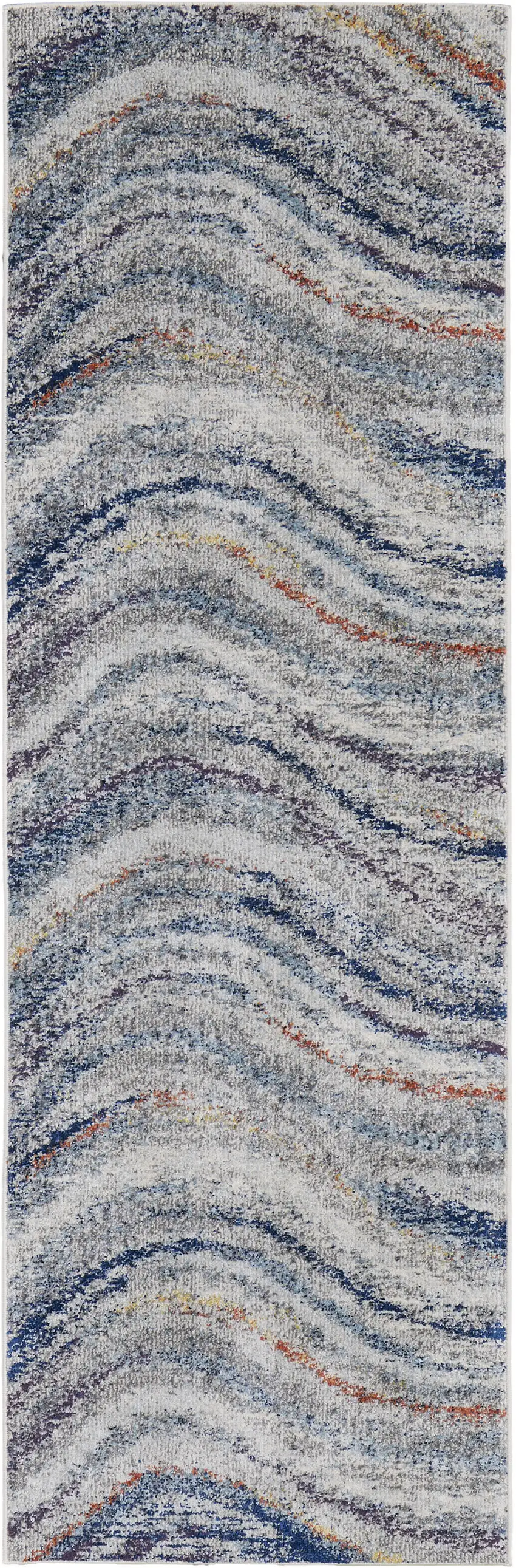 8' Blue and Gray Abstract Power Loom Runner Rug Photo 2