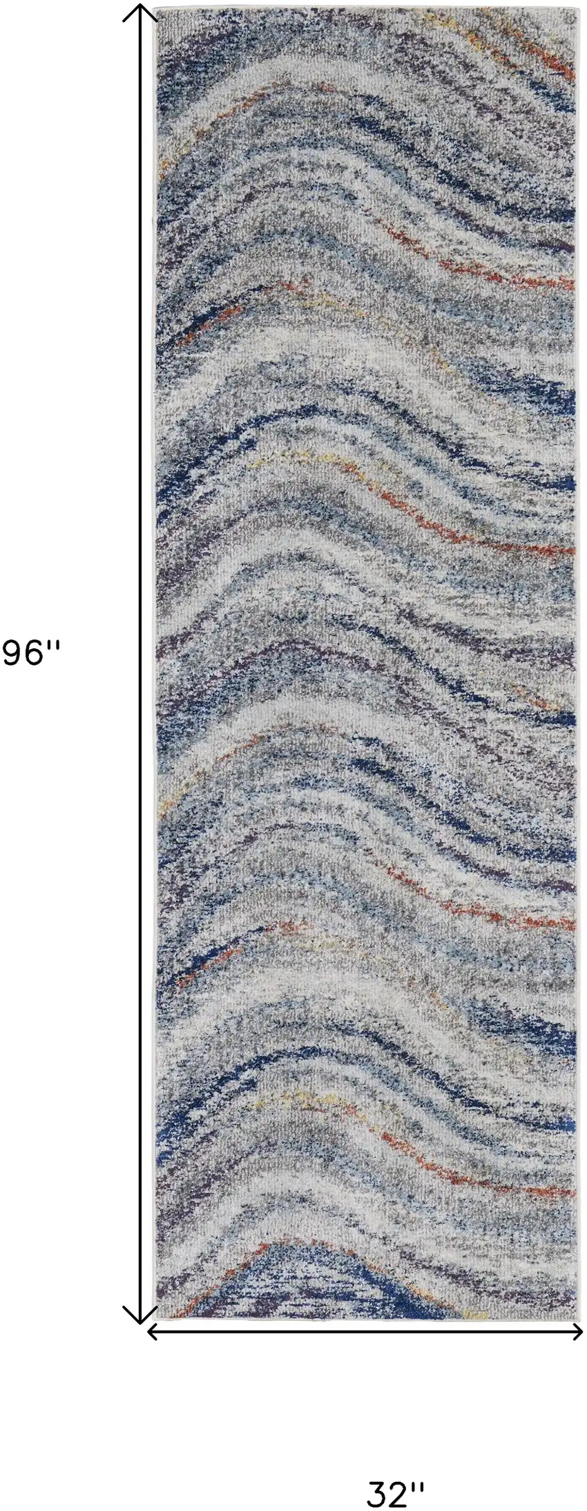 8' Blue and Gray Abstract Power Loom Runner Rug Photo 3