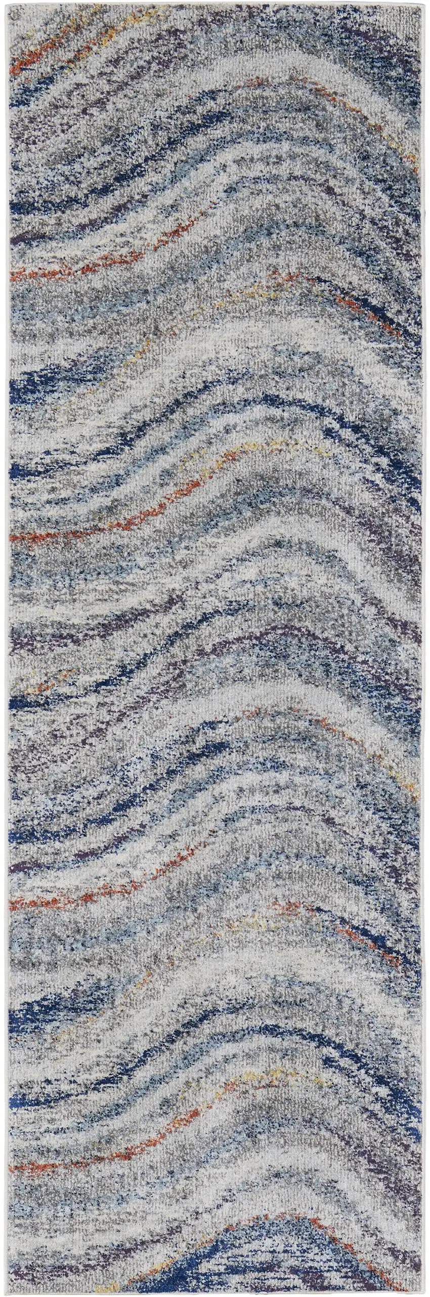 10' Blue and Gray Abstract Power Loom Runner Rug Photo 4