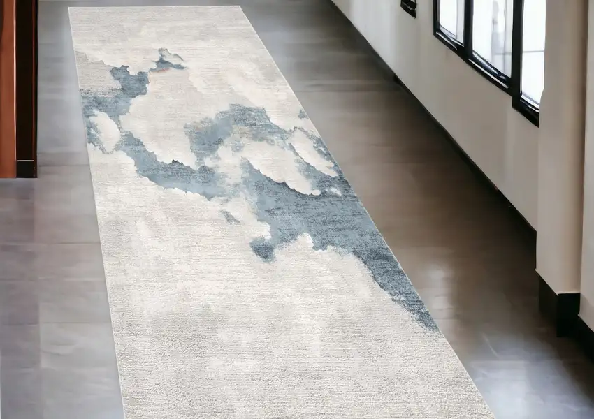 10' Blue and Gray Abstract Washable Non Skid Area Rug Photo 1