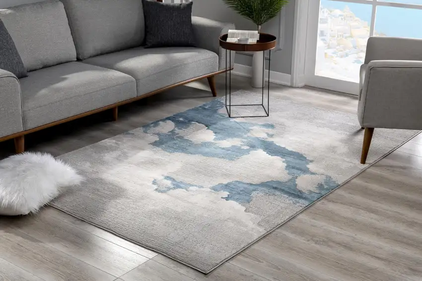 10' Blue and Gray Abstract Washable Non Skid Area Rug Photo 3