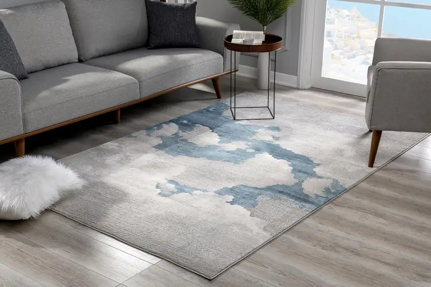 10' Blue and Gray Abstract Washable Non Skid Area Rug Photo 3