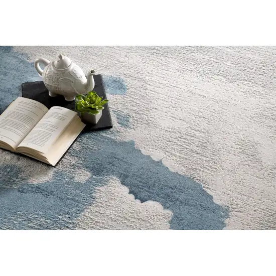 10' Blue and Gray Abstract Washable Non Skid Area Rug Photo 6