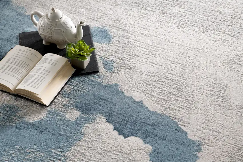 10' Blue and Gray Abstract Washable Non Skid Area Rug Photo 6
