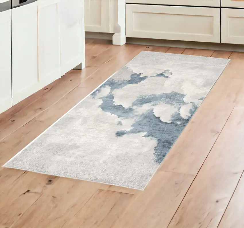 8' Blue and Gray Abstract Washable Non Skid Area Rug Photo 1