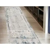 Photo of 13' Blue and Gray Abstract Washable Non Skid Area Rug
