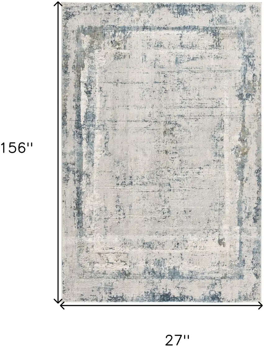 13' Blue and Gray Abstract Washable Non Skid Area Rug Photo 4