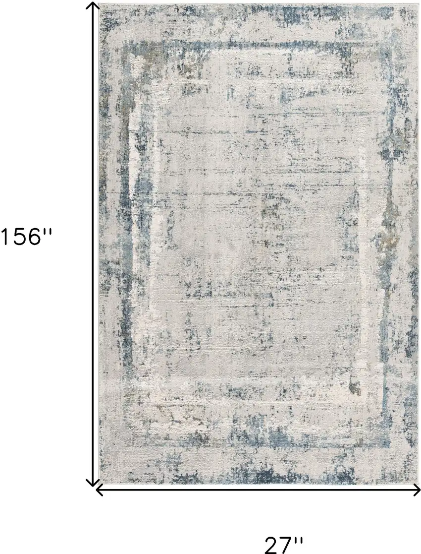 13' Blue and Gray Abstract Washable Non Skid Area Rug Photo 4