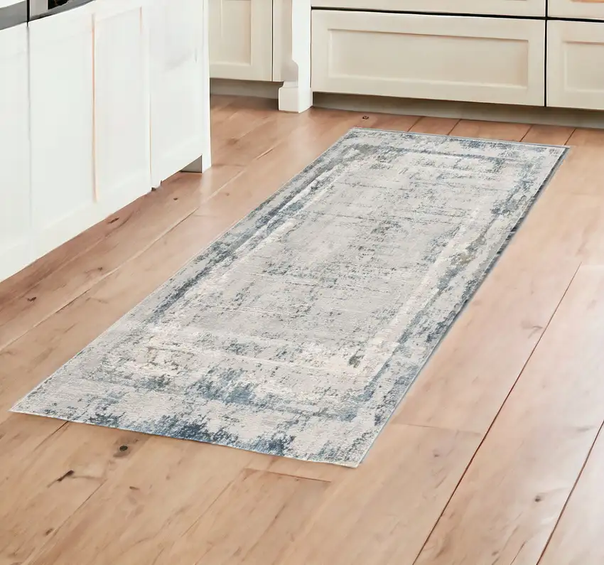 8' Blue and Gray Abstract Washable Non Skid Area Rug Photo 1