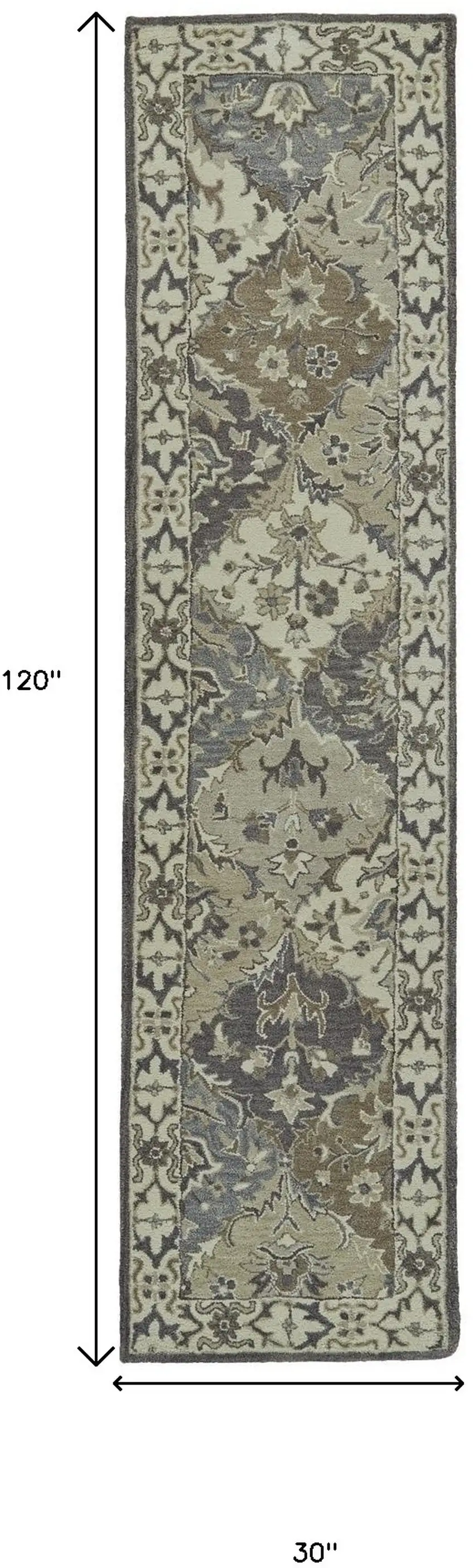 10' Blue and Gray Floral Hand Tufted Runner Rug Photo 3