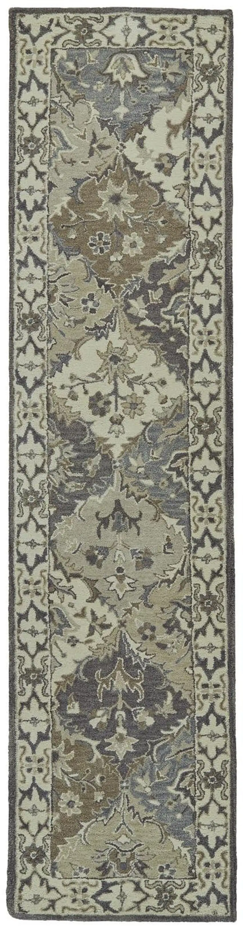 10' Blue and Gray Floral Hand Tufted Runner Rug Photo 4