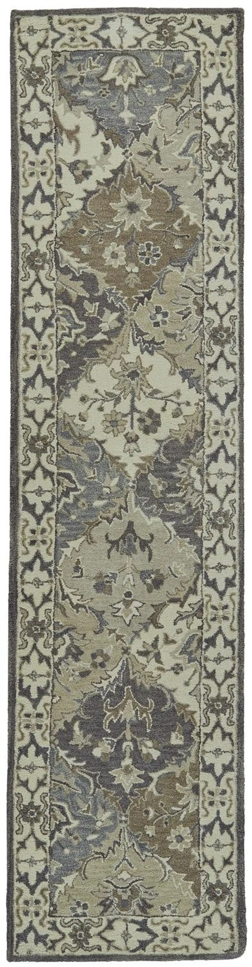 10' Blue and Gray Floral Hand Tufted Runner Rug Photo 2