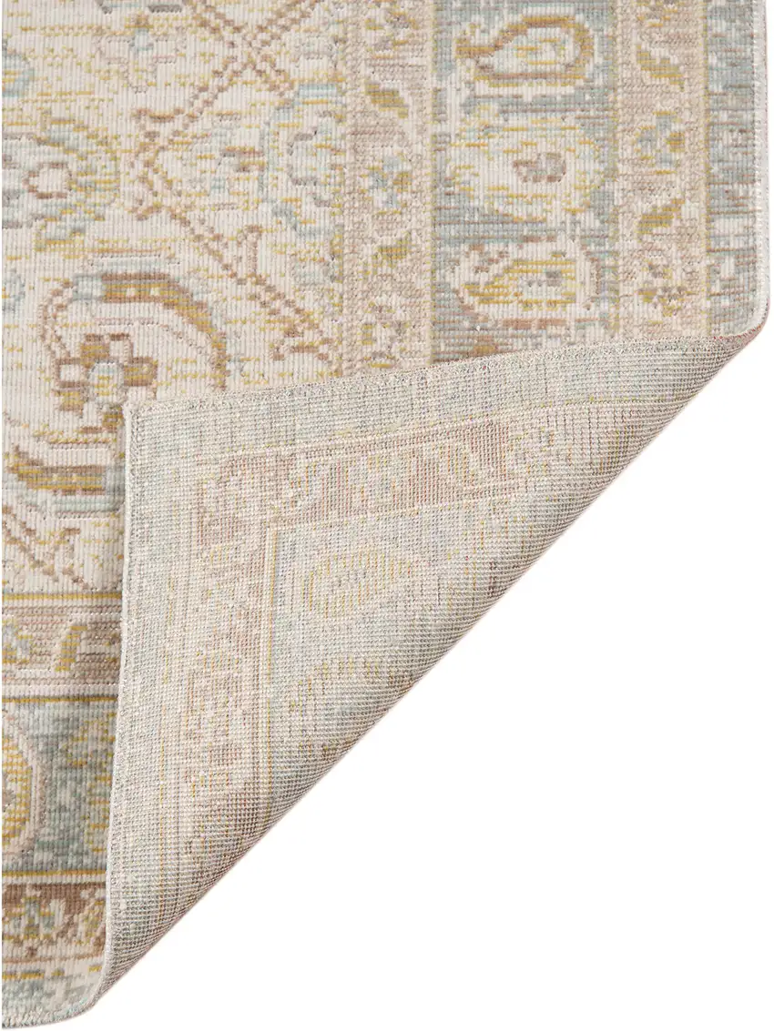 8' Blue and Gray Medallion Power Loom Distressed Runner Rug Photo 4