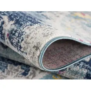 Photo of 5' Blue and Gray Oriental Distressed Round Rug