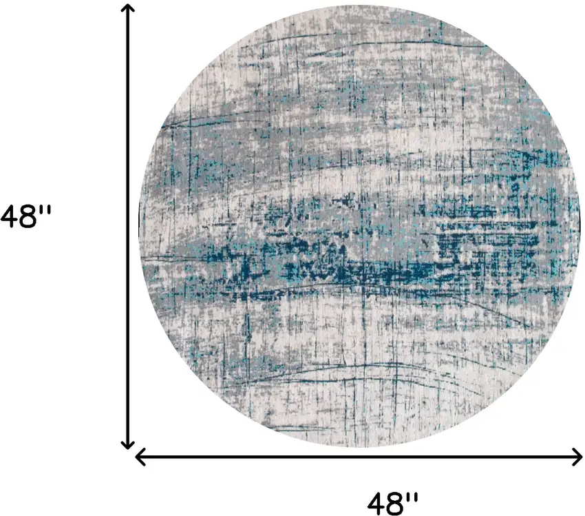 5' Blue and Gray Round Abstract Non Skid Area Rug Photo 3