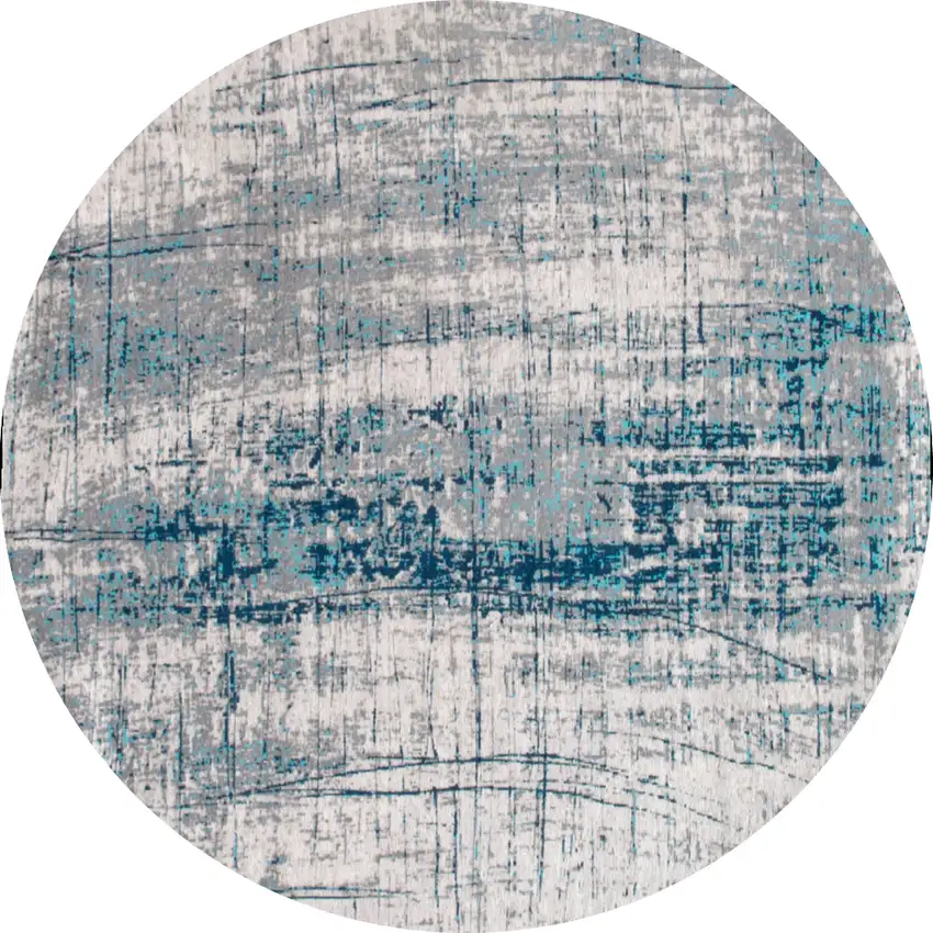 8' Blue and Gray Round Abstract Non Skid Area Rug Photo 2