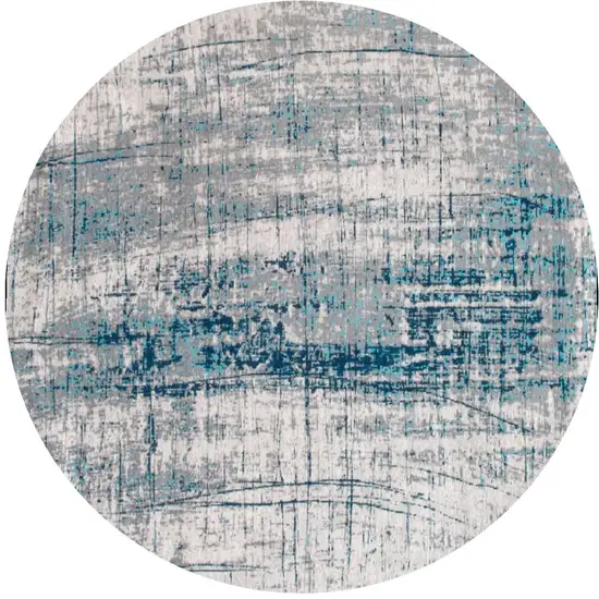 8' Blue and Gray Round Abstract Non Skid Area Rug Photo 2