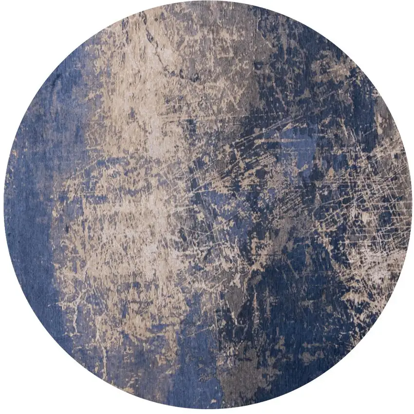 5' Blue and Gray Round Abstract Non Skid Area Rug Photo 2
