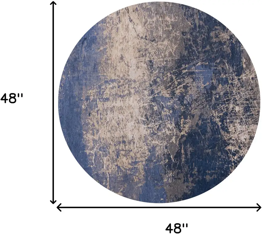 5' Blue and Gray Round Abstract Non Skid Area Rug Photo 3