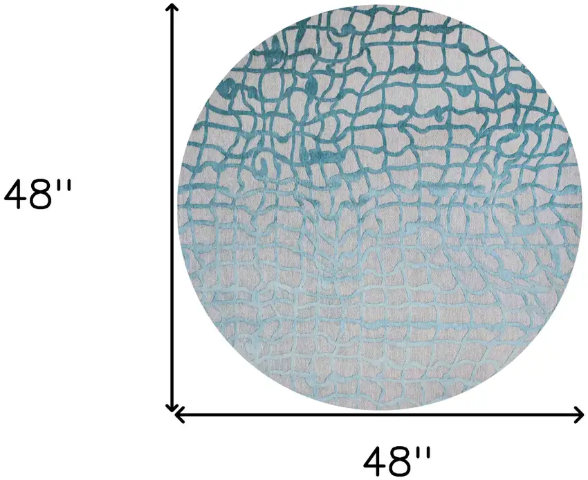 5' Blue and Gray Round Abstract Non Skid Area Rug Photo 3
