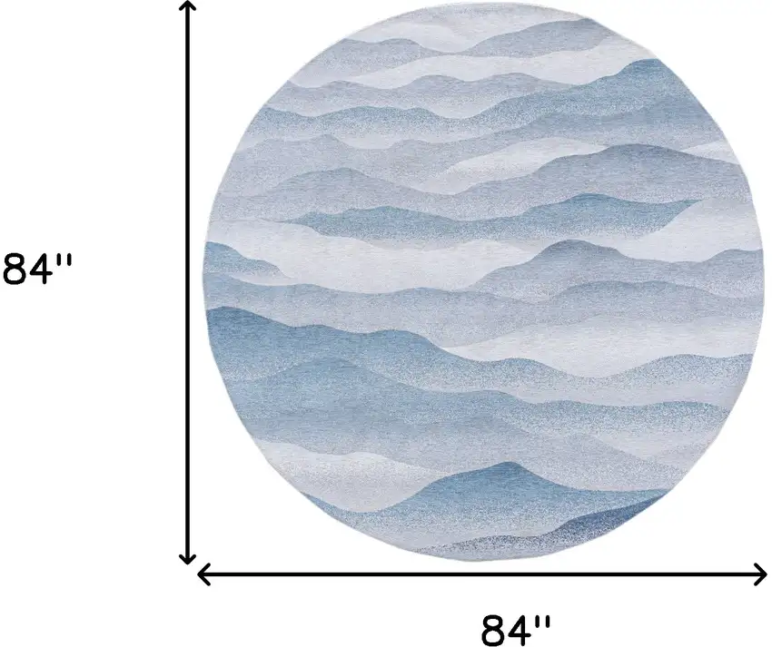 8' Blue and Gray Round Abstract Non Skid Area Rug Photo 3