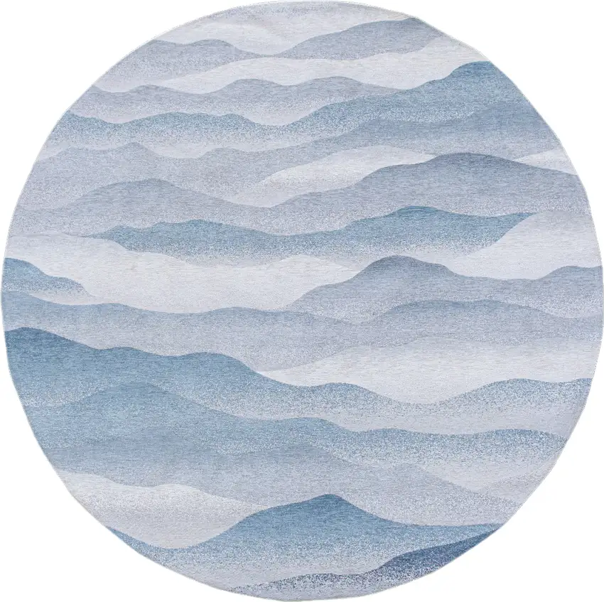 8' Blue and Gray Round Abstract Non Skid Area Rug Photo 2