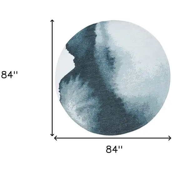 8' Blue and Gray Round Abstract Non Skid Area Rug Photo 3