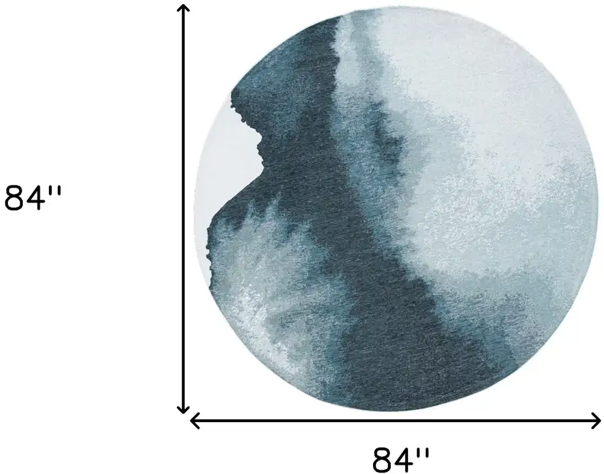 8' Blue and Gray Round Abstract Non Skid Area Rug Photo 3