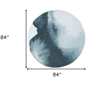 Photo of 8' Blue and Gray Round Abstract Non Skid Area Rug