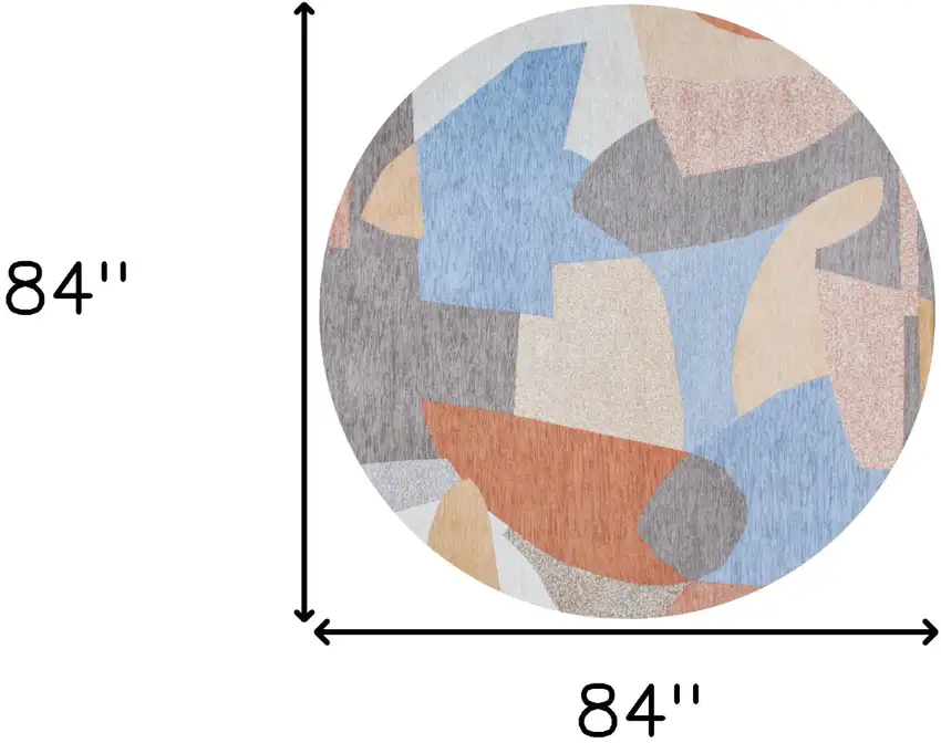 8' Blue and Gray Round Abstract Non Skid Area Rug Photo 3