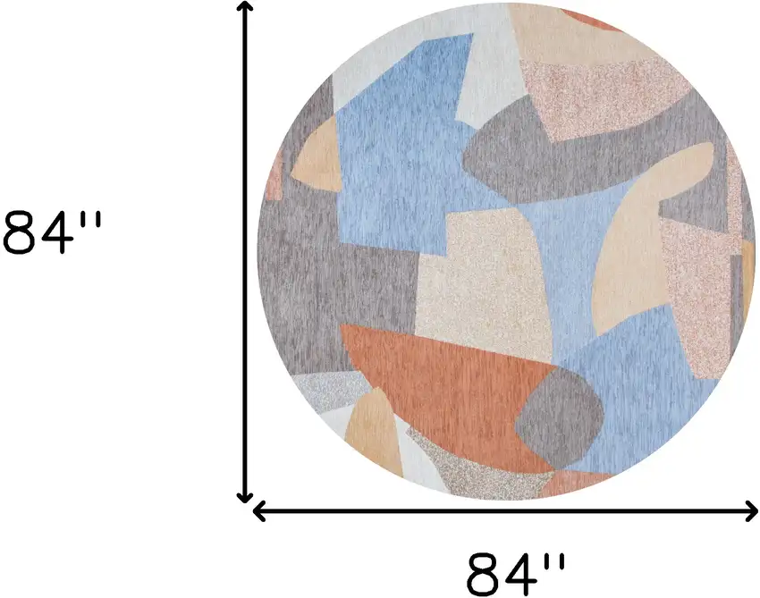 8' Blue and Gray Round Abstract Non Skid Area Rug Photo 3