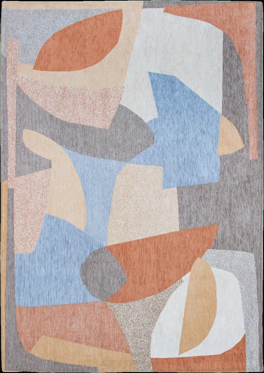 8' Blue and Gray Round Abstract Non Skid Area Rug Photo 7