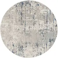 Photo of 8' Blue and Gray Round Abstract Power Loom Area Rug