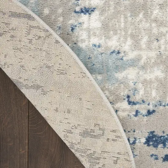 8' Blue and Gray Round Abstract Power Loom Area Rug Photo 9