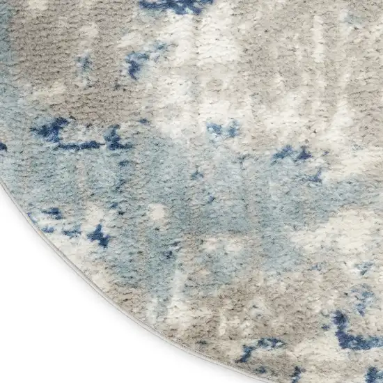 8' Blue and Gray Round Abstract Power Loom Area Rug Photo 9