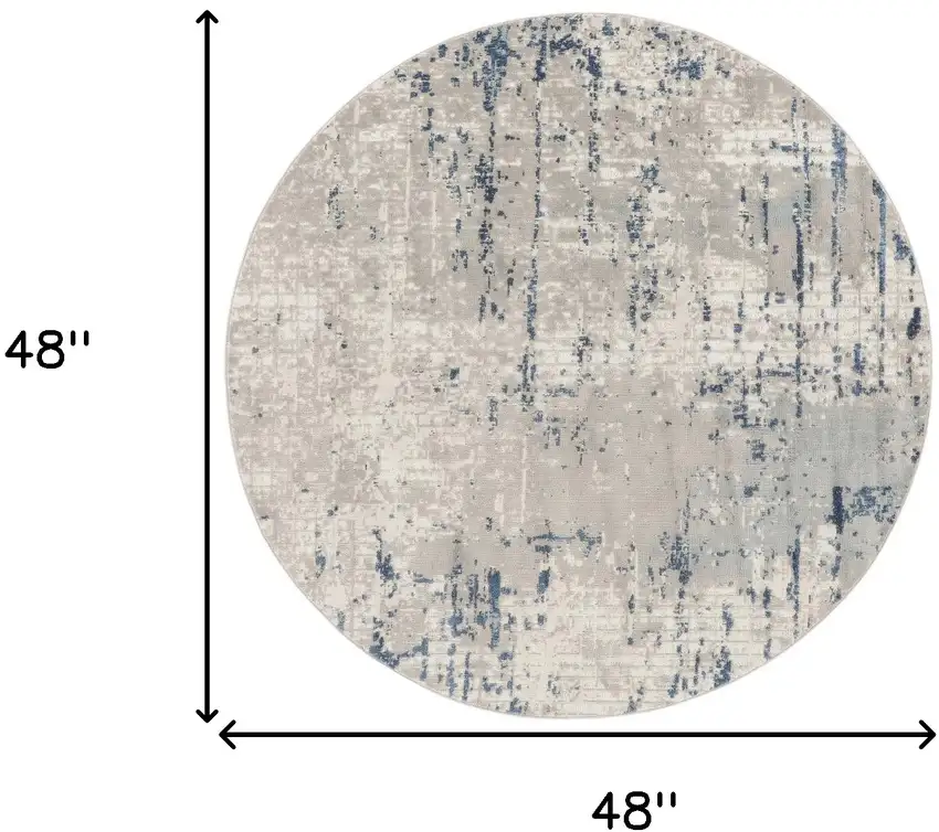 4' Blue and Gray Round Abstract Power Loom Area Rug Photo 6