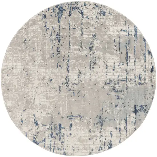 4' Blue and Gray Round Abstract Power Loom Area Rug Photo 1