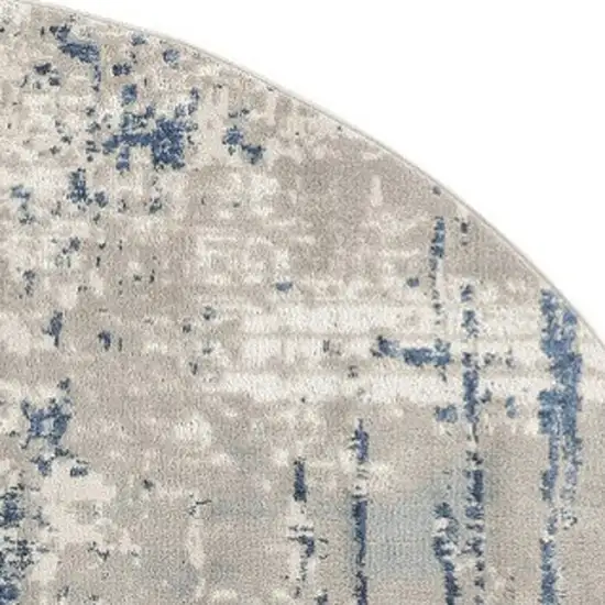 4' Blue and Gray Round Abstract Power Loom Area Rug Photo 3